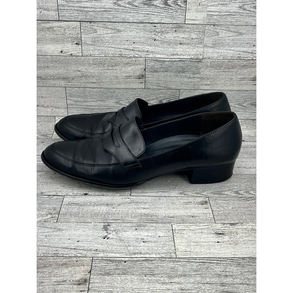 Paul Green Handmade Leather Penny‎ Loafers Black Block Heel 8.5 US